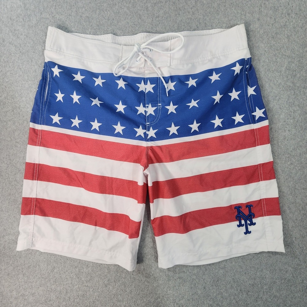 New York Mets MLB American Flag Swim Trunks Mens XL 38x10 Genuine‎ Merchandise